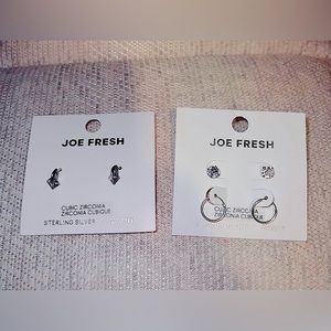 Sterling Silver with Cubic Zirconia earrings set (3x pairs = 2x studs 1x hoops)